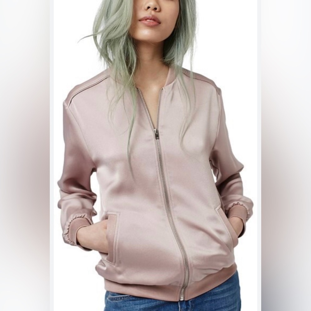 Topshop Satin Bomber Jacket, Size 2, Color Blush Pink